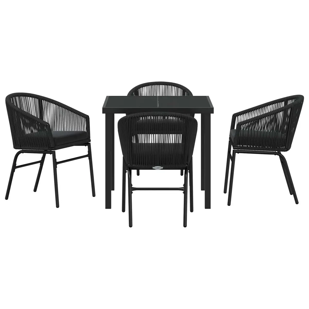 Outdoor Dining Set Rectangular Black Steel 5 Piece Garden Furniture Table with 4 Chairs