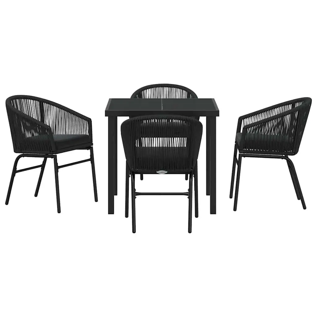 Outdoor Dining Set Rectangular Black Steel 5 Piece Garden Furniture Table with 4 Chairs