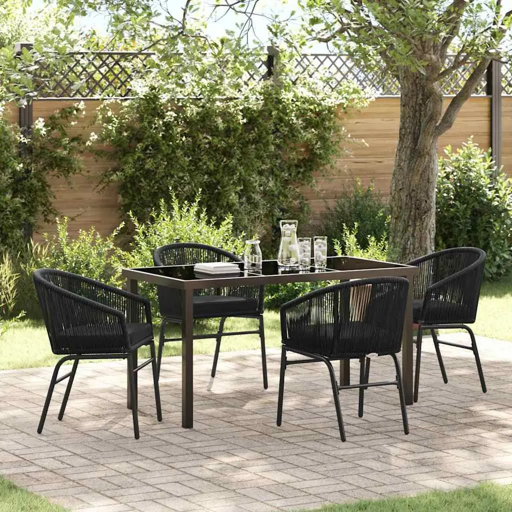 Garden Dining Set Black Powder-coated Steel Frame 5 Piece Outdoor Furniture Patio Dining Table