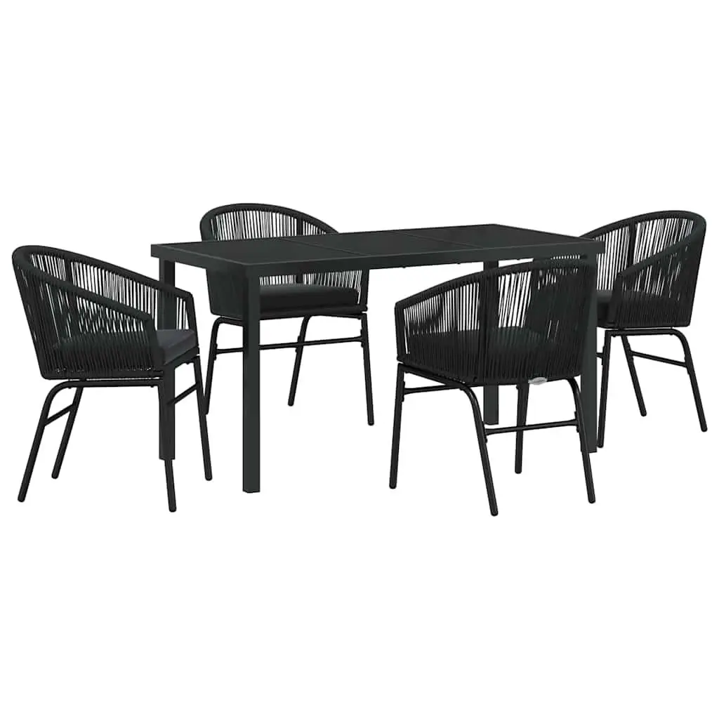 Garden Dining Set Black Powder-coated Steel Frame 5 Piece Outdoor Furniture Patio Dining Table