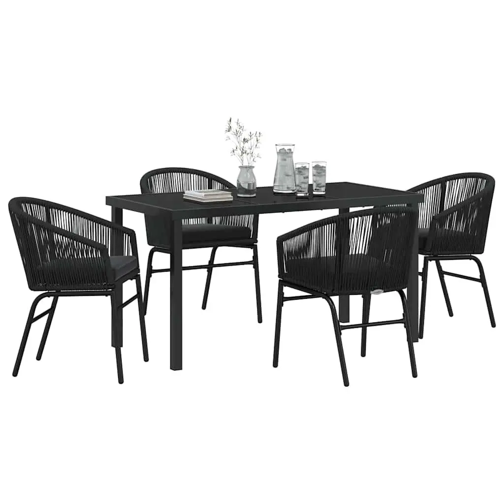 Garden Dining Set Black Powder-coated Steel Frame 5 Piece Outdoor Furniture Patio Dining Table