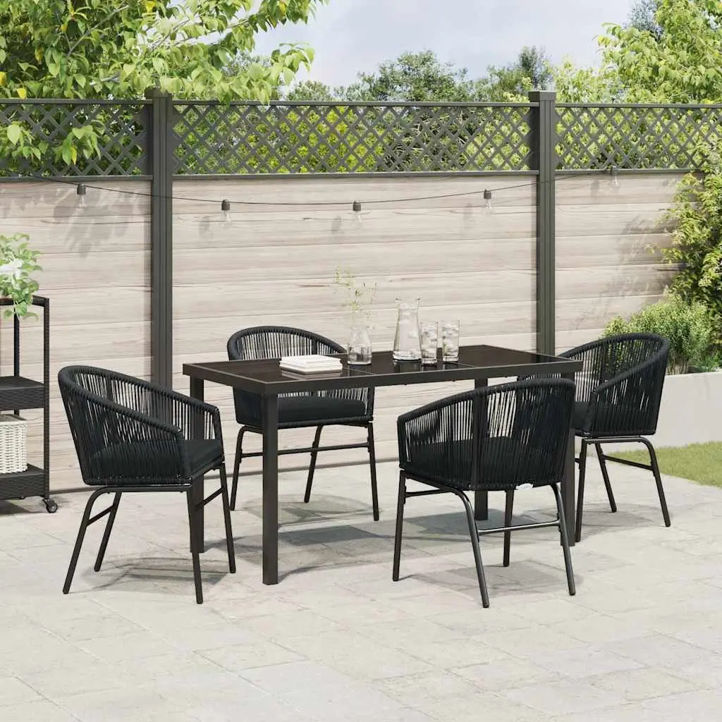 Garden Dining Set Black Powder-coated Steel Frame 5 Piece Outdoor Furniture Patio Dining Table