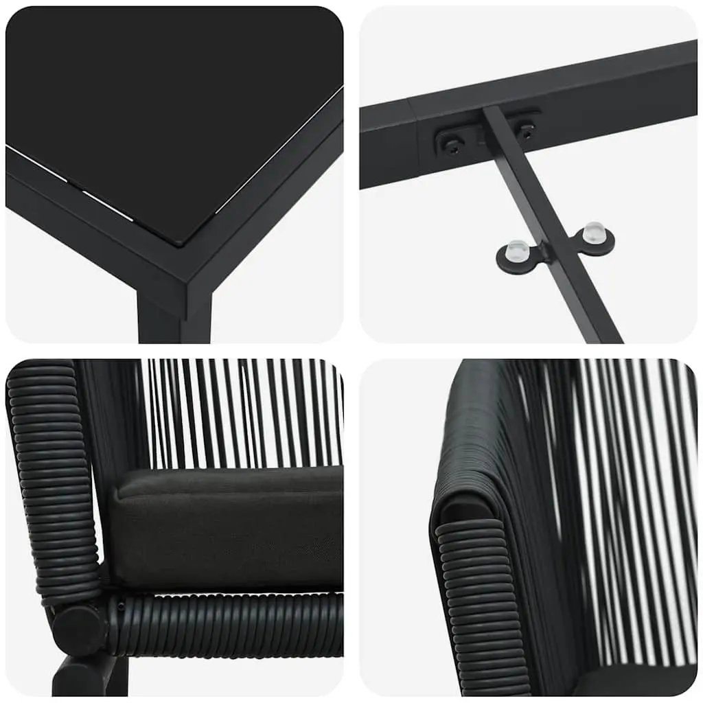 Garden Dining Set 5 Piece Black Steel Outdoor Furniture Patio Table Chairs