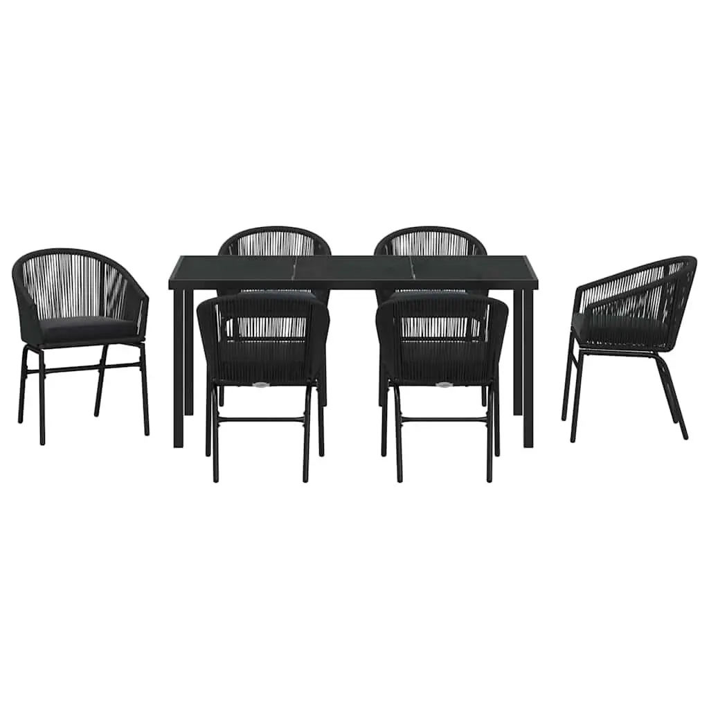 Outdoor Garden Dining Set 7 Piece Black Powder-coated Steel Frame Tempered Glass Table and Chairs