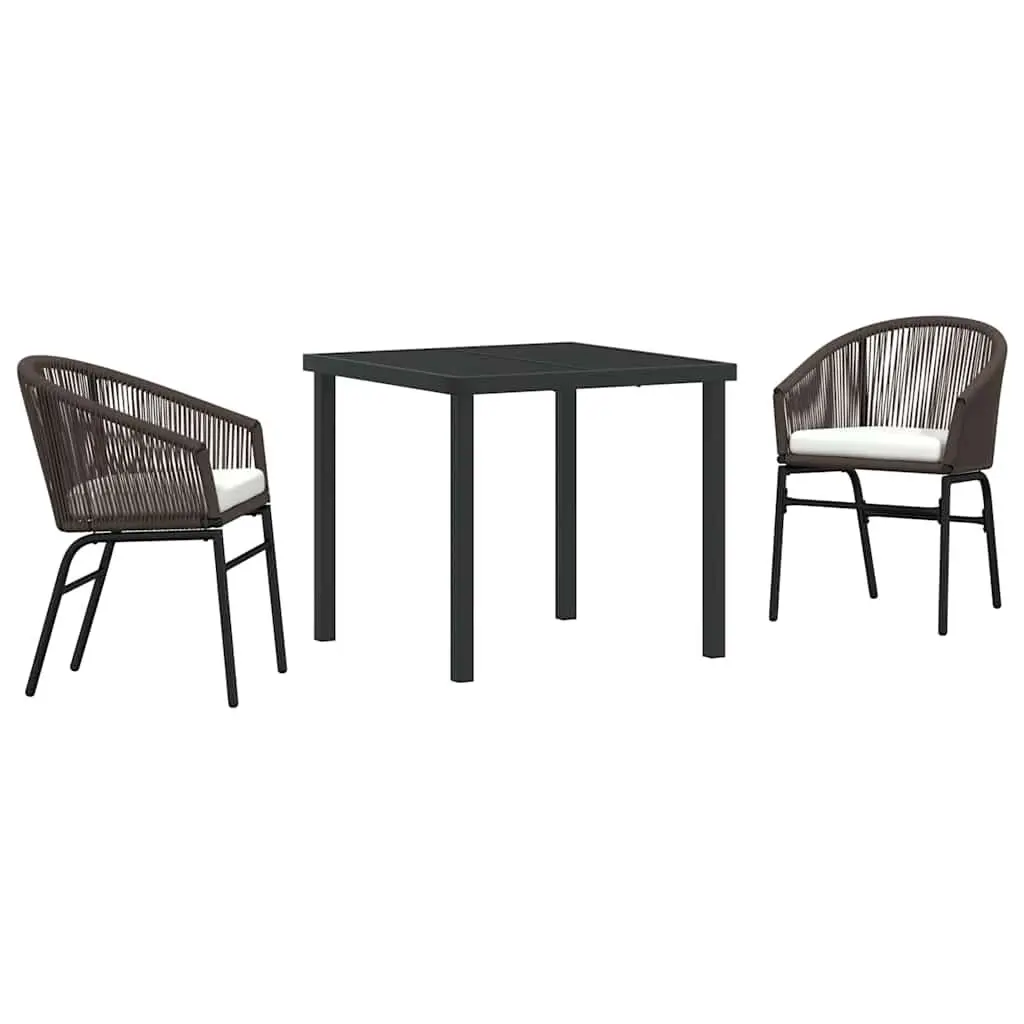 Garden Dining Set 3 Pieces Brown Powder-coated Steel Frame with Tempered Glass Top