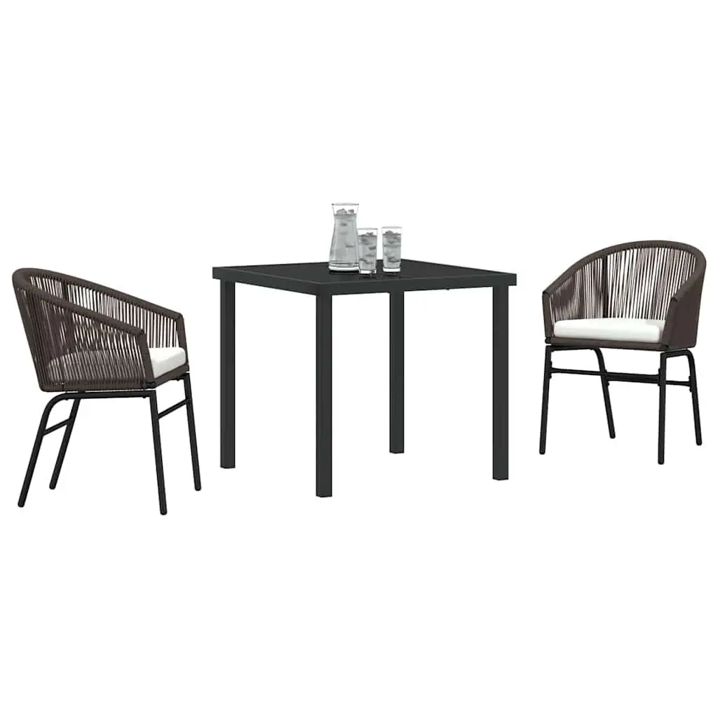 Garden Dining Set 3 Pieces Brown Powder-coated Steel Frame with Tempered Glass Top