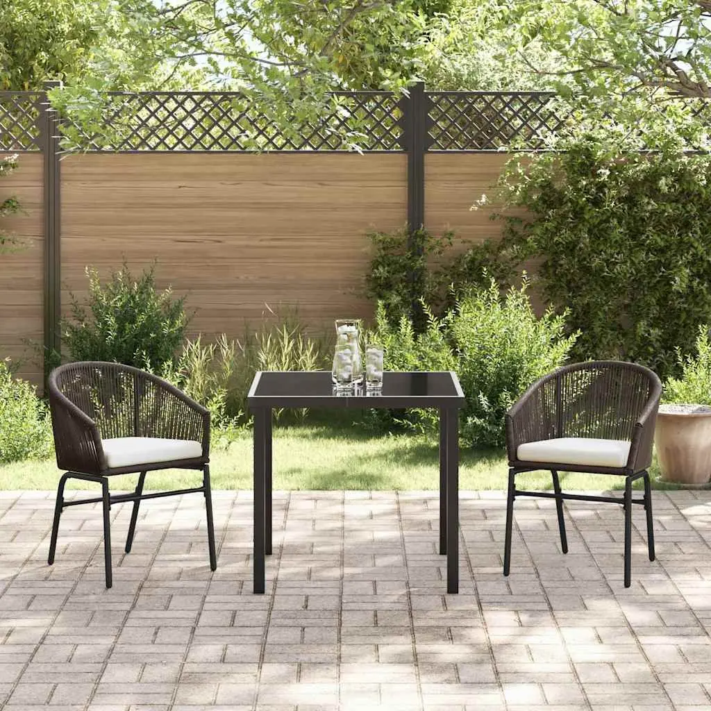 Garden Dining Set 3 Pieces Brown Powder-coated Steel Frame with Tempered Glass Top