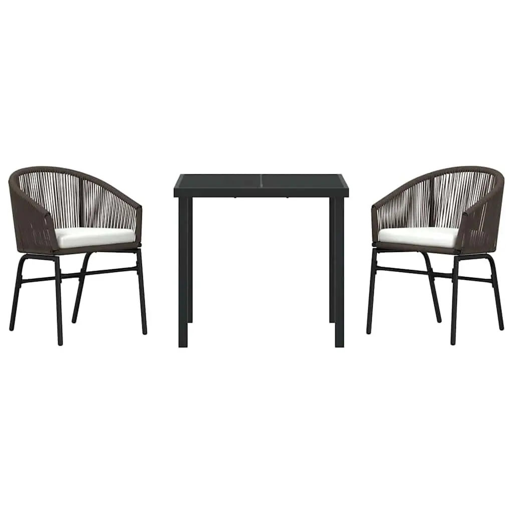 Garden Dining Set 3 Pieces Brown Powder-coated Steel Frame with Tempered Glass Top
