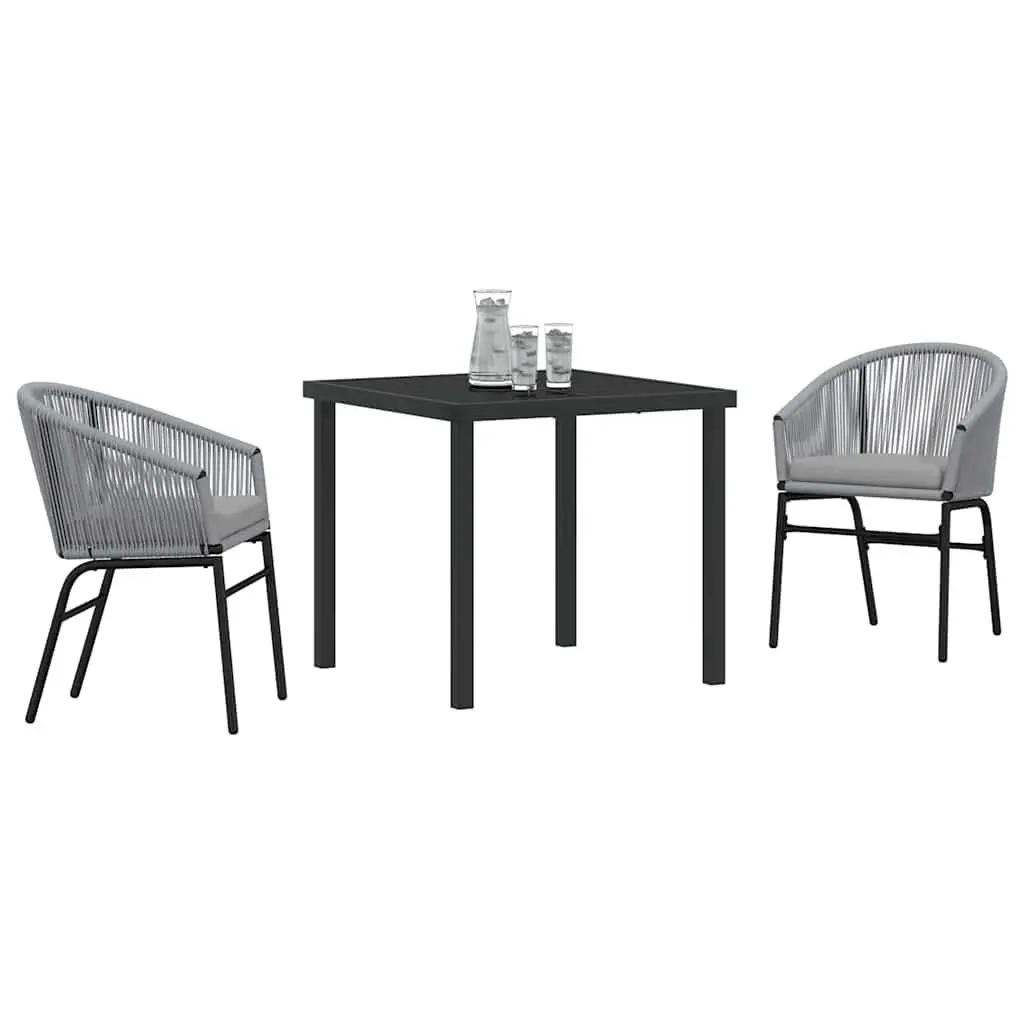Garden Dining Set Steel Tempered Glass Top 3 Piece Anthracite