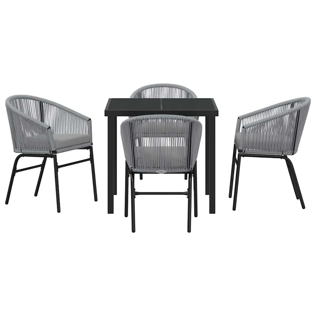 Outdoor Dining Set 5 Piece Rectangular Table with Tempered Glass Top Anthracite Powder Coated Steel Frame and Poly Rattan Armrests