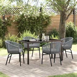Outdoor Garden Dining Set 5 Piece Anthracite Steel Frame Glass Top Patio