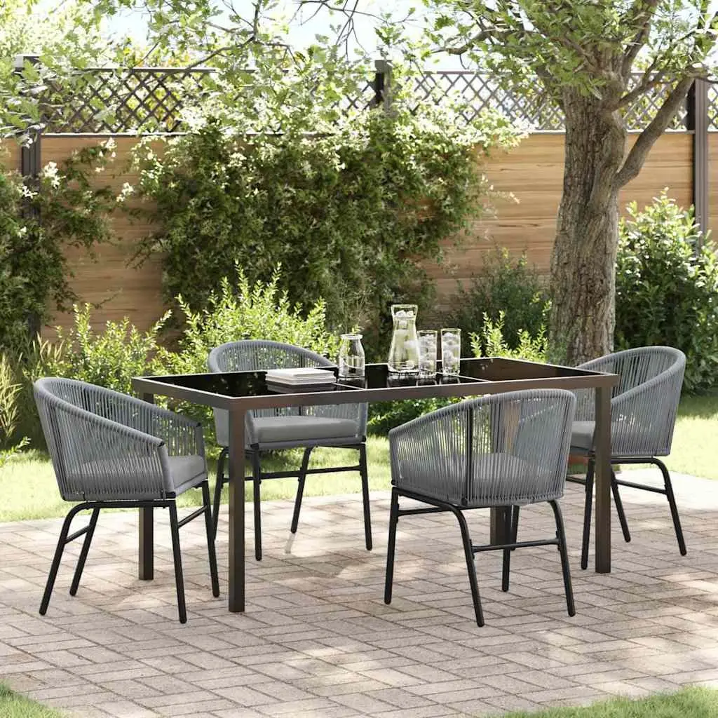 Outdoor Dining Set Steel Frame Glass Top Anthracite 5 Piece Garden Furniture