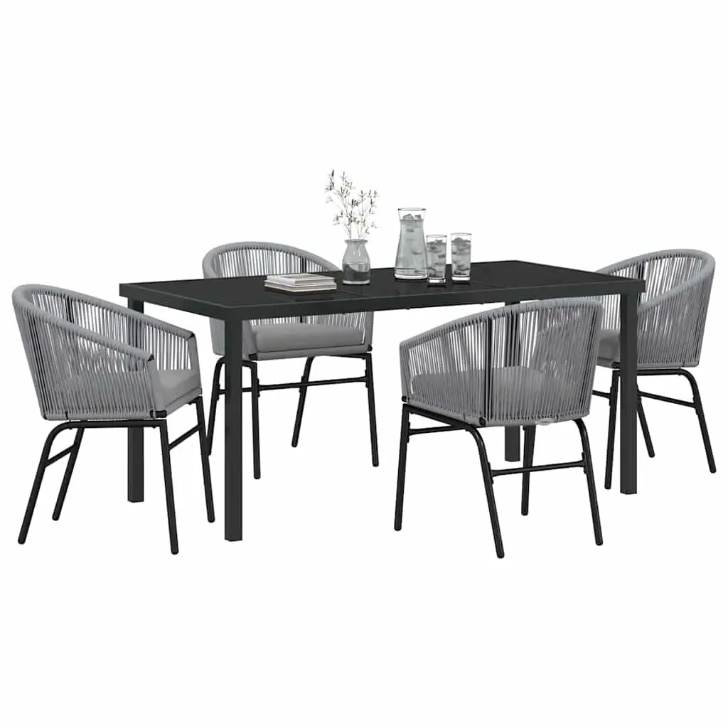 Outdoor Dining Set Steel Frame Glass Top Anthracite 5 Piece Garden Furniture