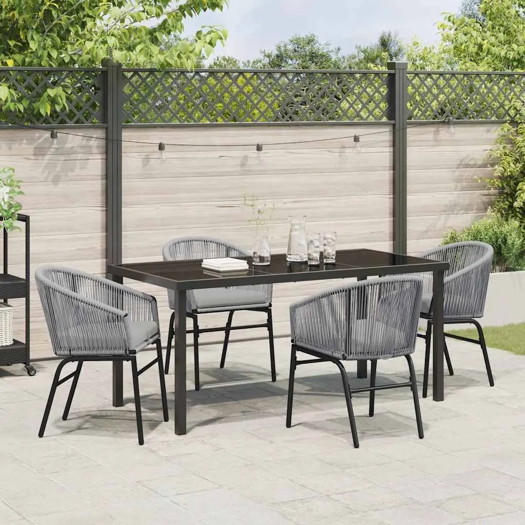 Outdoor Dining Set Steel Frame Glass Top Anthracite 5 Piece Garden Furniture