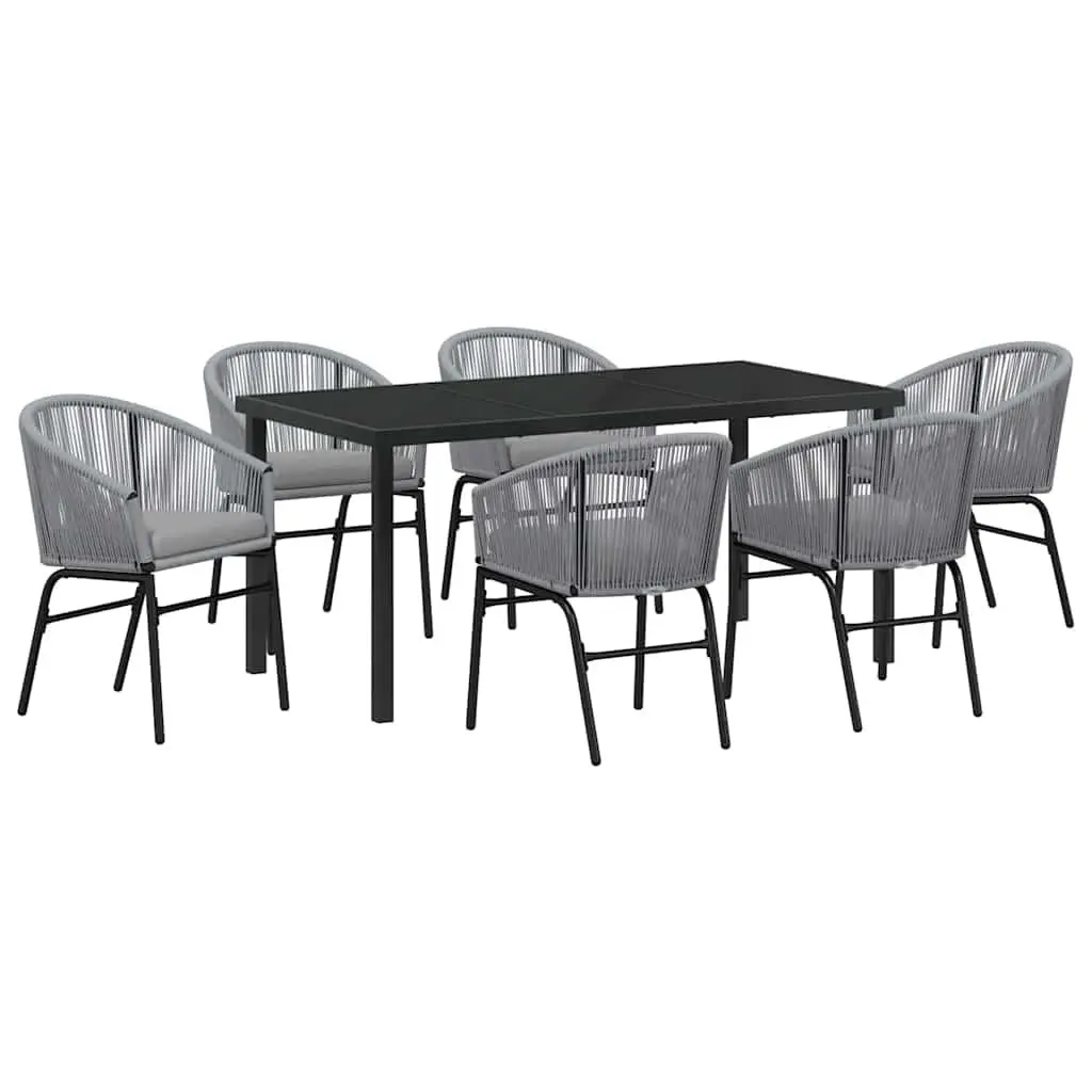 Outdoor Garden Dining Set 7 Pieces Anthracite Steel Frame Tempered Glass Top