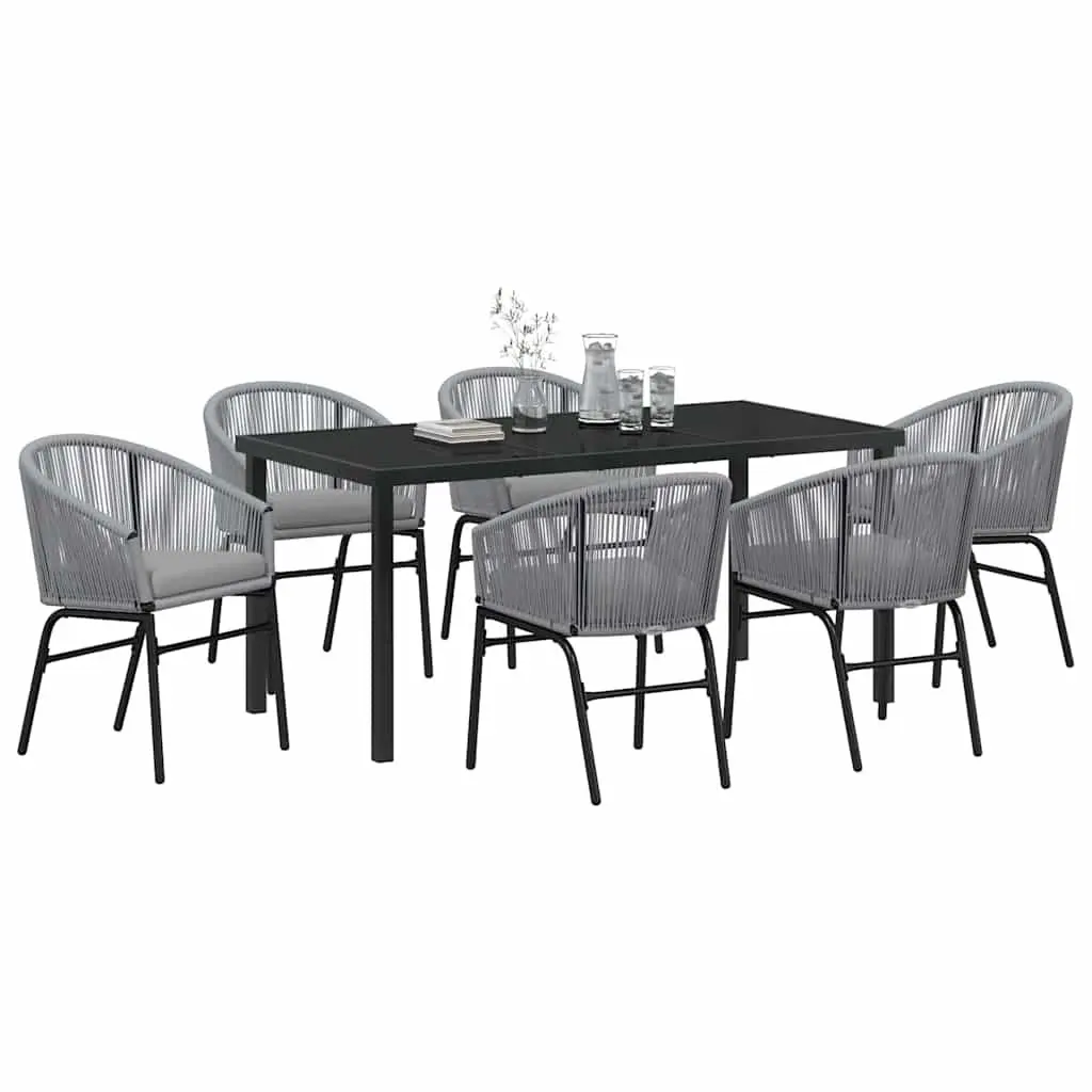 Outdoor Garden Dining Set 7 Pieces Anthracite Steel Frame Tempered Glass Top