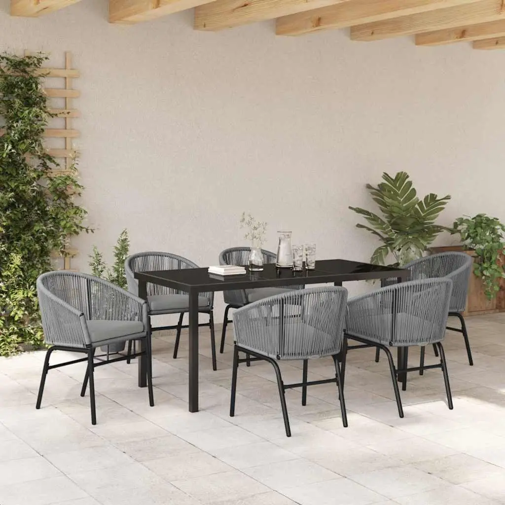 Outdoor Garden Dining Set 7 Pieces Anthracite Steel Frame Tempered Glass Top