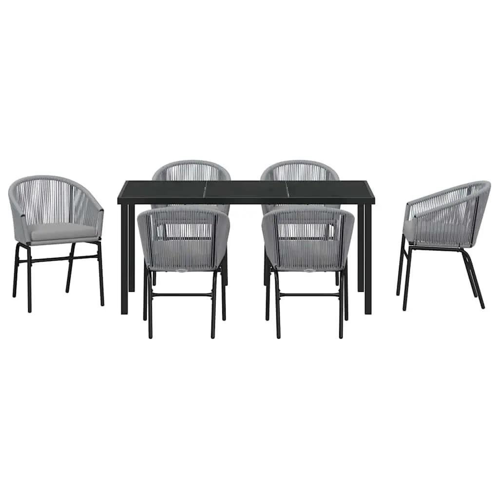Outdoor Garden Dining Set 7 Pieces Anthracite Steel Frame Tempered Glass Top