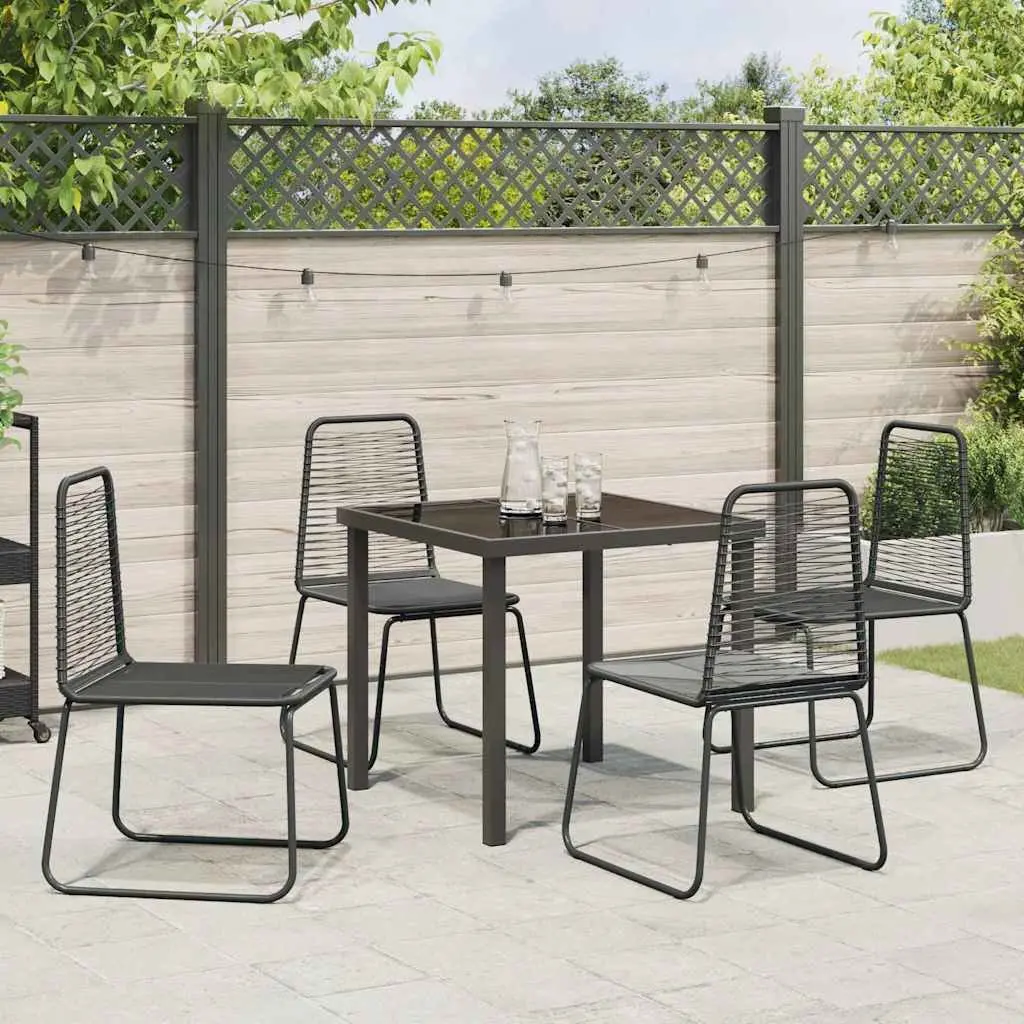 Garden Dining Set Rectangular Tempered Glass Top Poly Rattan 5 Pieces Black Outdoor Furniture