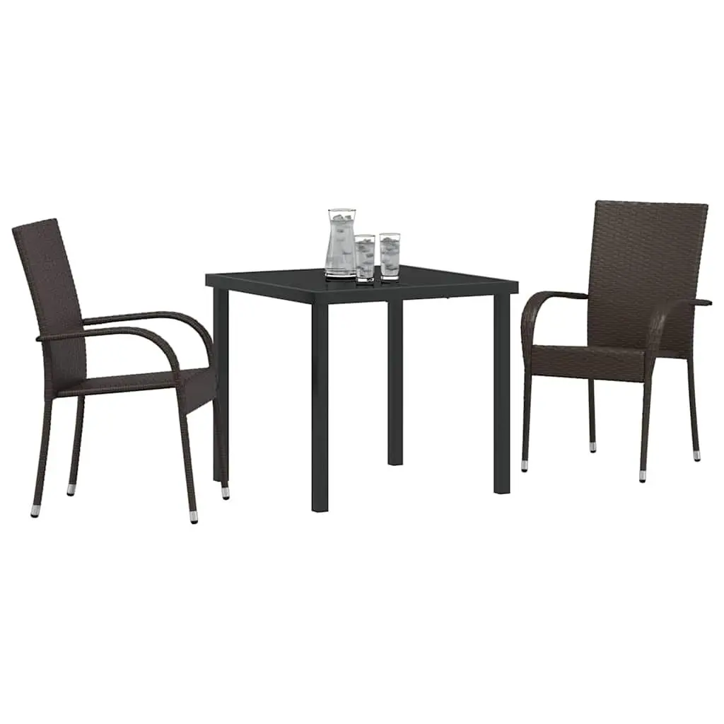 Garden Dining Set Poly Rattan Brown 3 Piece Outdoor Patio Furniture Steel