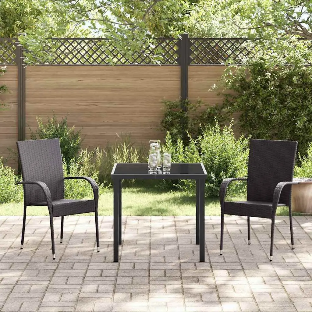 Garden Dining Set Poly Rattan Brown 3 Piece Outdoor Patio Furniture Steel