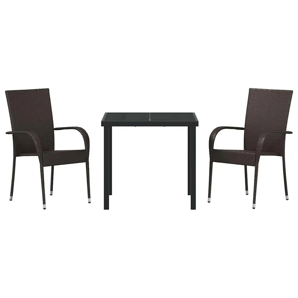 Garden Dining Set Poly Rattan Brown 3 Piece Outdoor Patio Furniture Steel