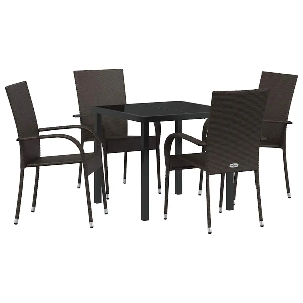 Outdoor Dining Set Poly Rattan Brown 5 Piece Rectangular Table with Steel Frame