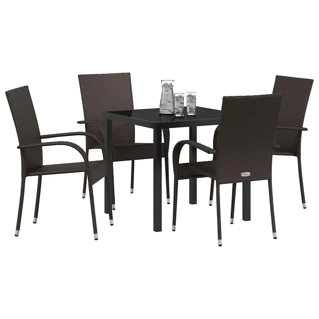 Outdoor Dining Set Poly Rattan Brown 5 Piece Rectangular Table with Steel Frame