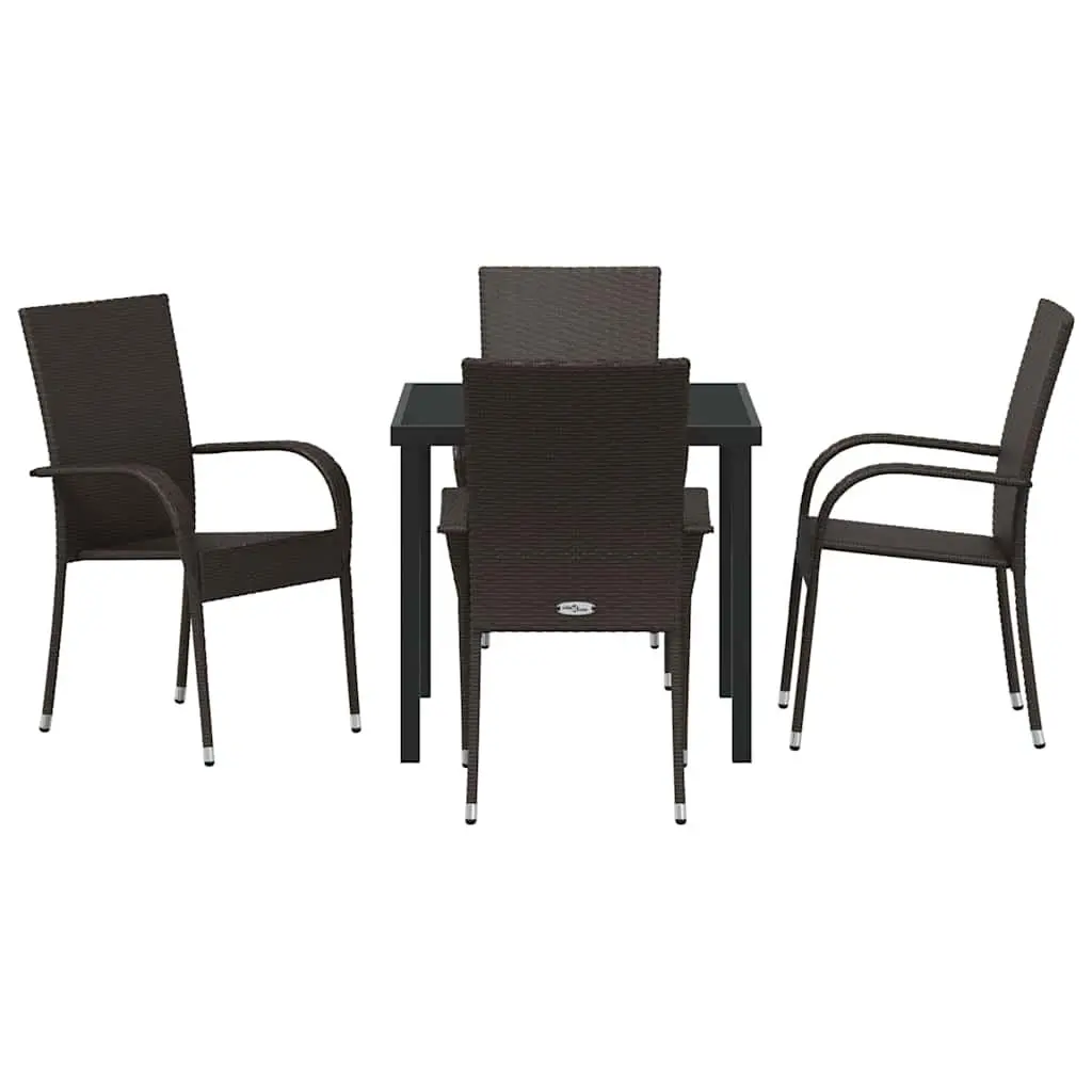Outdoor Dining Set Poly Rattan Brown 5 Piece Rectangular Table with Steel Frame