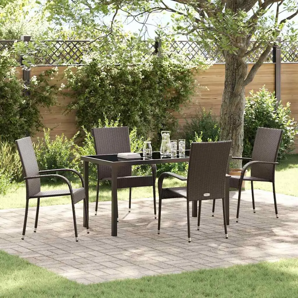 Garden Dining Set Brown Powder-coated Steel 5 Pieces Rectangular Table and Chairs