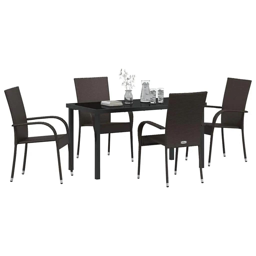 Garden Dining Set Brown Powder-coated Steel 5 Pieces Rectangular Table and Chairs