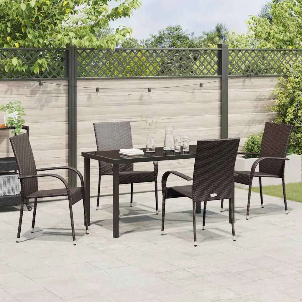 Garden Dining Set Brown Powder-coated Steel 5 Pieces Rectangular Table and Chairs