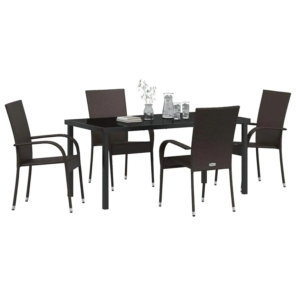 Garden Dining Set 5 Pieces Rectangular Poly Rattan Brown Powder-coated Steel Frame