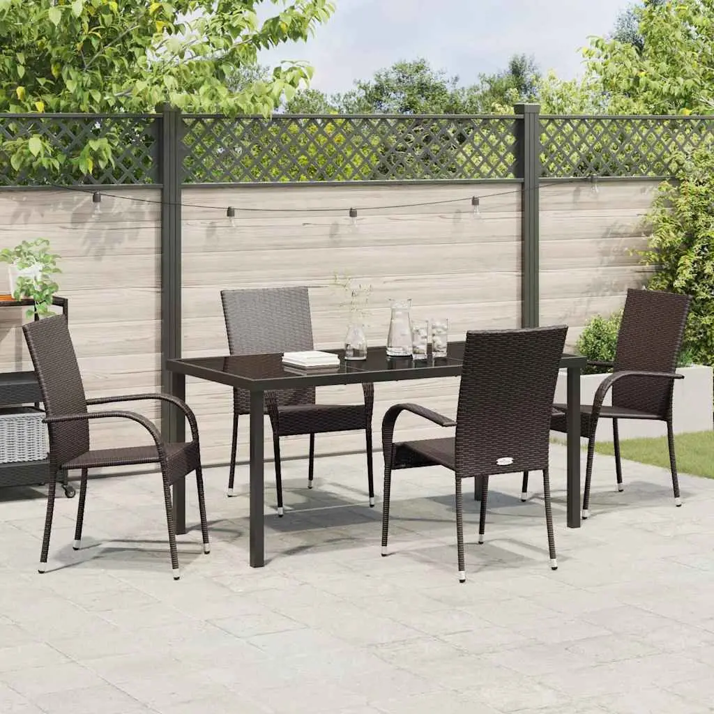 Garden Dining Set 5 Pieces Rectangular Poly Rattan Brown Powder-coated Steel Frame