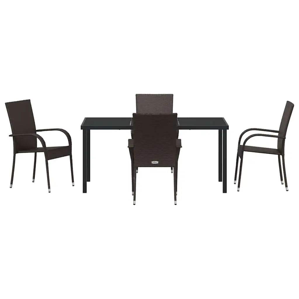 Garden Dining Set 5 Pieces Rectangular Poly Rattan Brown Powder-coated Steel Frame