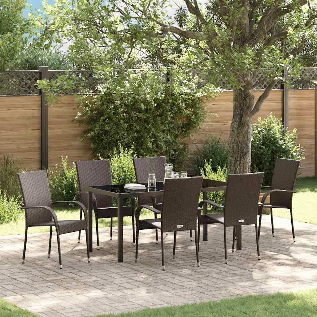 Garden Dining Set Poly Rattan Steel Frame 7 Pieces Brown