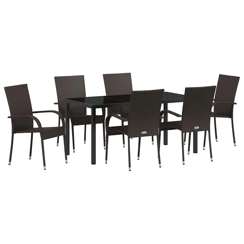 Garden Dining Set Poly Rattan Steel Frame 7 Pieces Brown