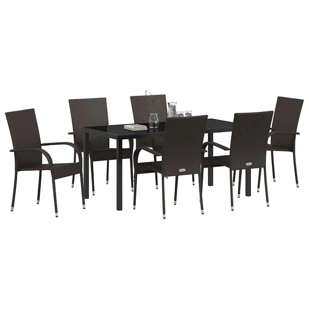 Garden Dining Set Poly Rattan Steel Frame 7 Pieces Brown