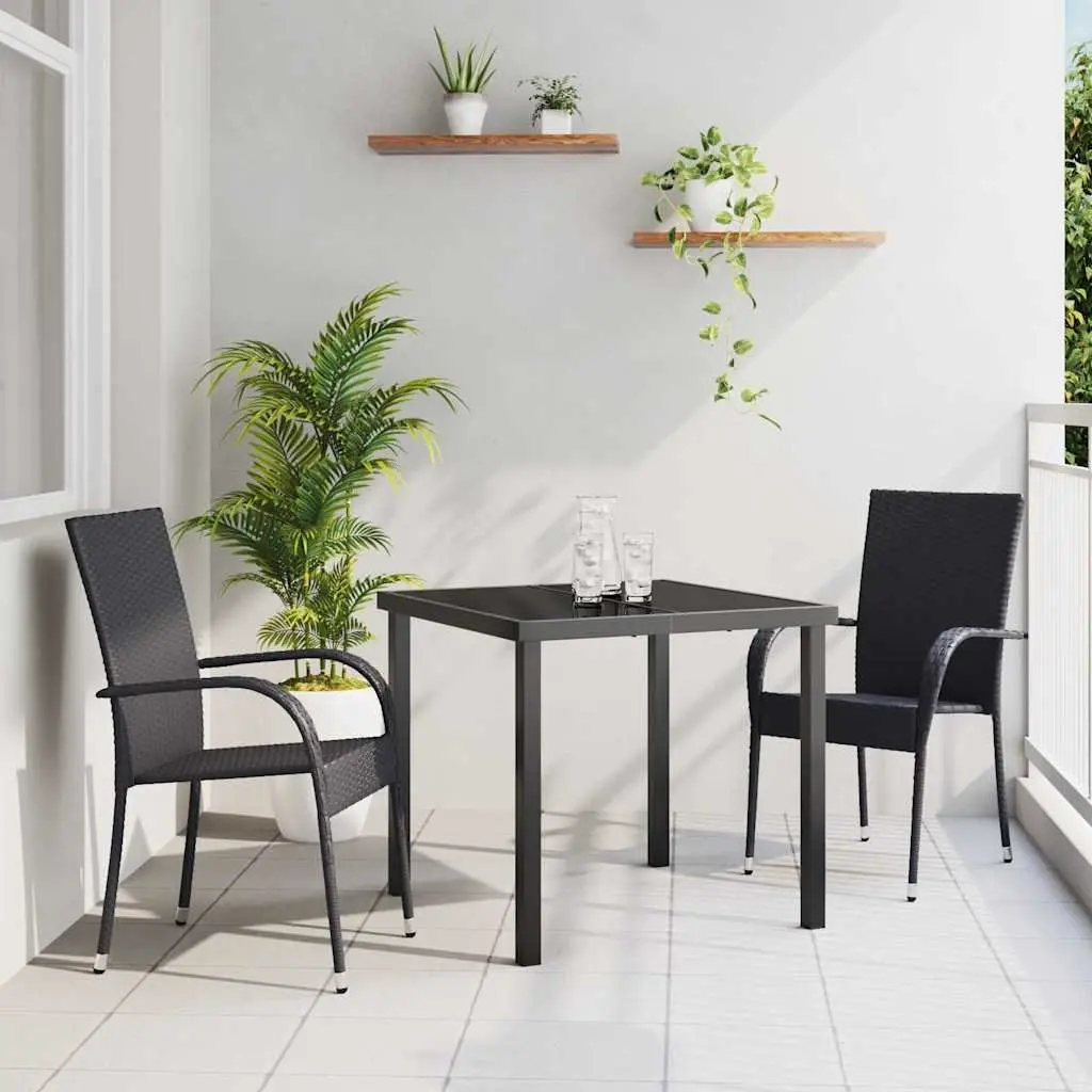 Garden Dining Set Powder-Coated Steel Frame 3 Pieces Black Outdoor Patio