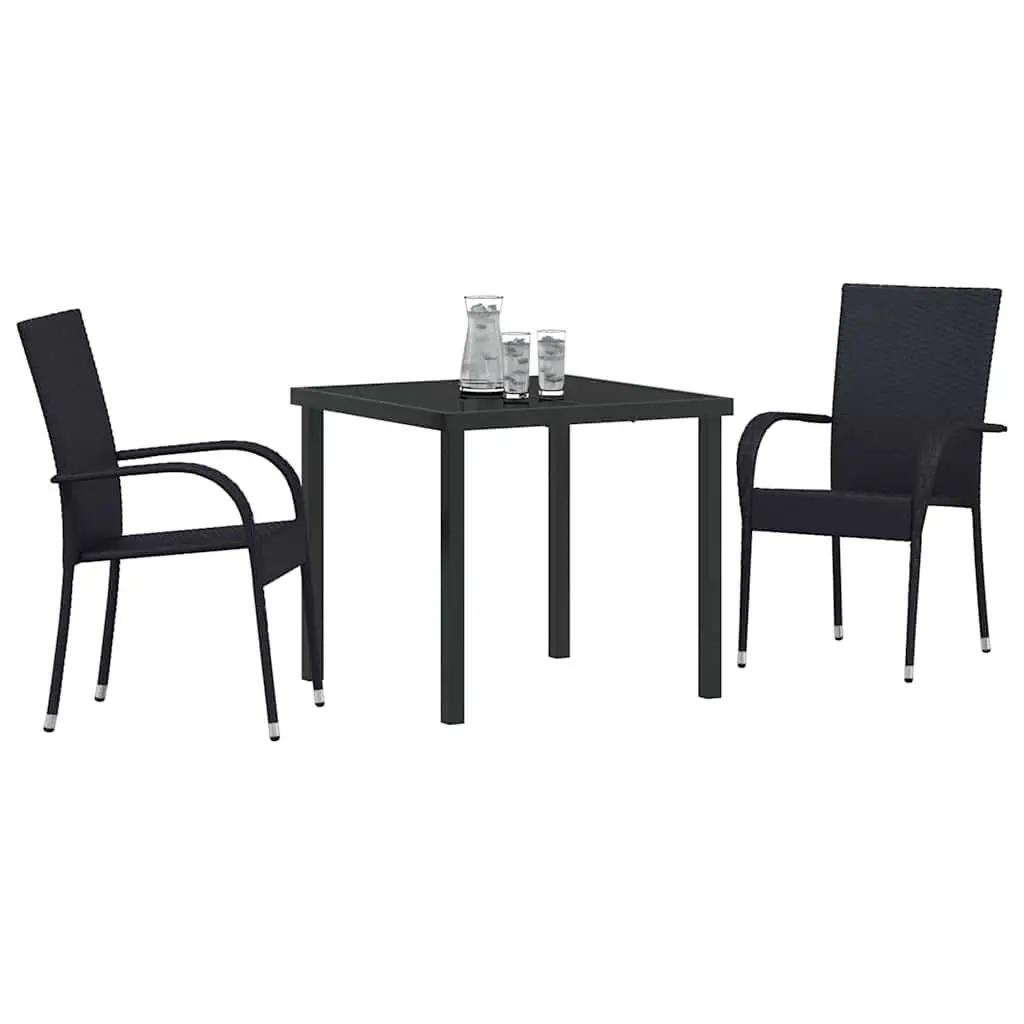 Garden Dining Set Powder-Coated Steel Frame 3 Pieces Black Outdoor Patio