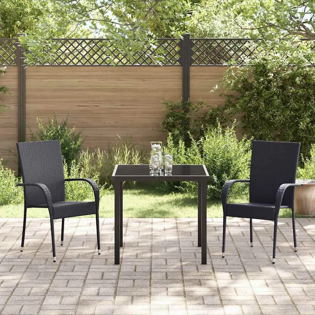 Garden Dining Set Powder-Coated Steel Frame 3 Pieces Black Outdoor Patio