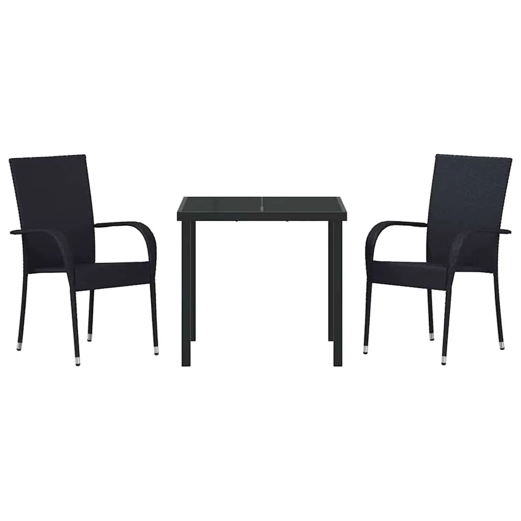 Garden Dining Set Powder-Coated Steel Frame 3 Pieces Black Outdoor Patio