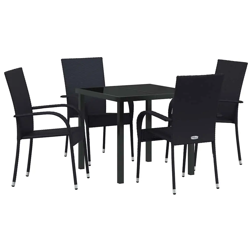 Garden Dining Set Poly Rattan Black 5 Piece Outdoor Furniture with Steel Frame