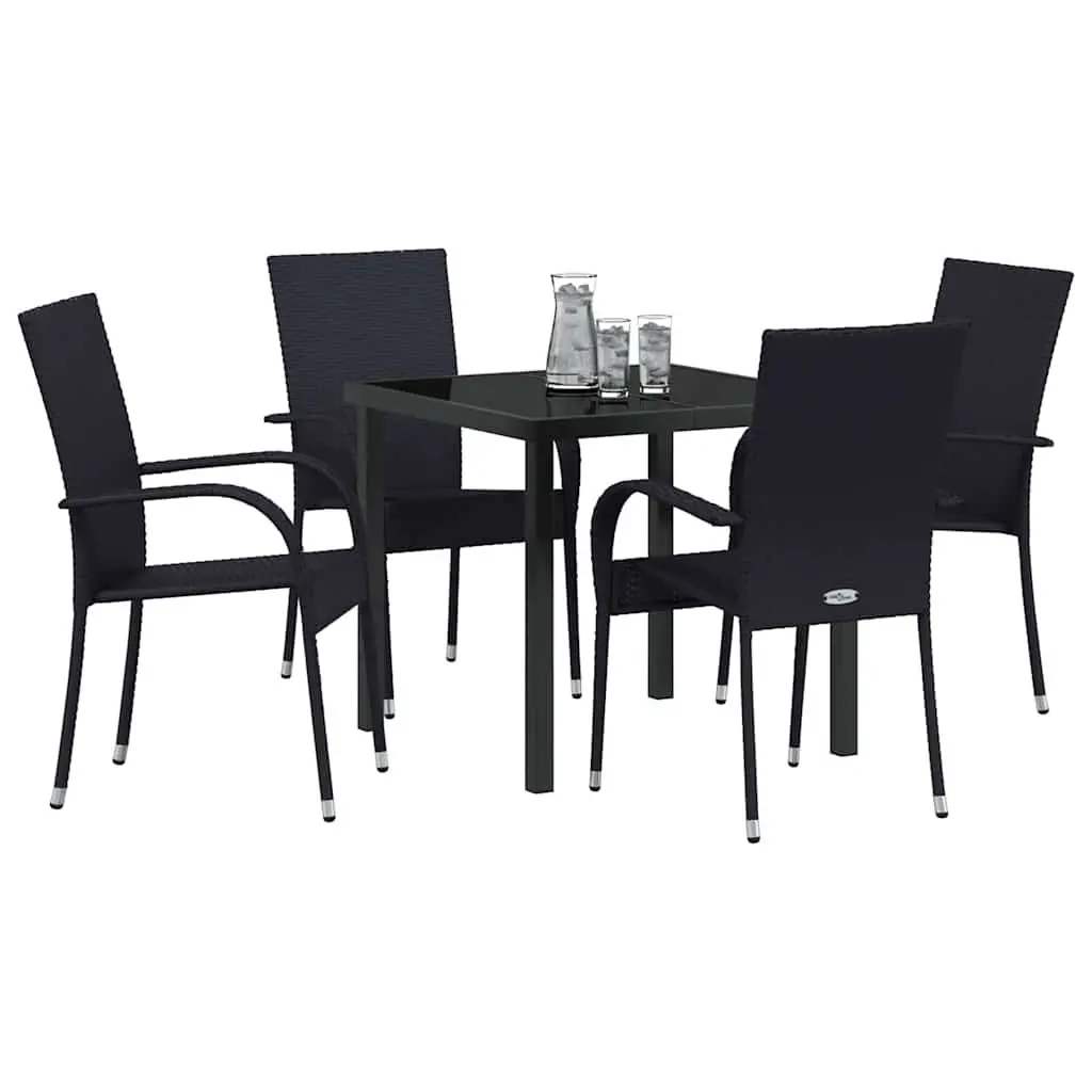 Garden Dining Set Poly Rattan Black 5 Piece Outdoor Furniture with Steel Frame