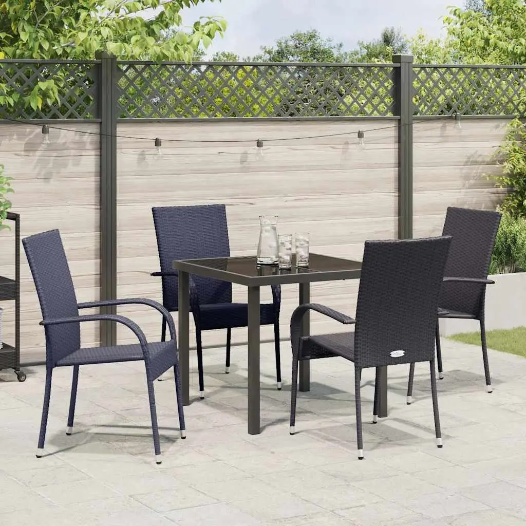 Garden Dining Set Poly Rattan Black 5 Piece Outdoor Furniture with Steel Frame