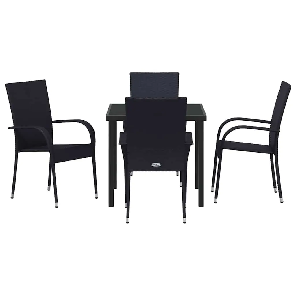 Garden Dining Set Poly Rattan Black 5 Piece Outdoor Furniture with Steel Frame