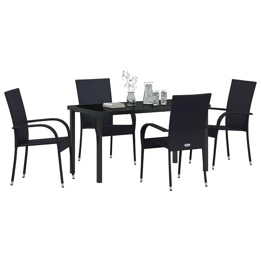Garden Dining Set Black Steel Frame 5 Piece Rectangular Outdoor Furniture