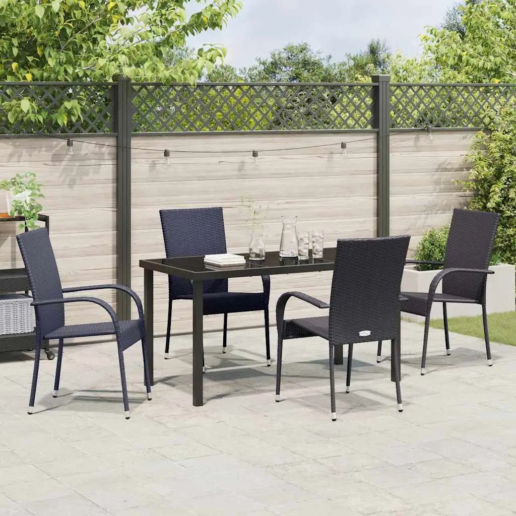 Garden Dining Set Black Steel Frame 5 Piece Rectangular Outdoor Furniture