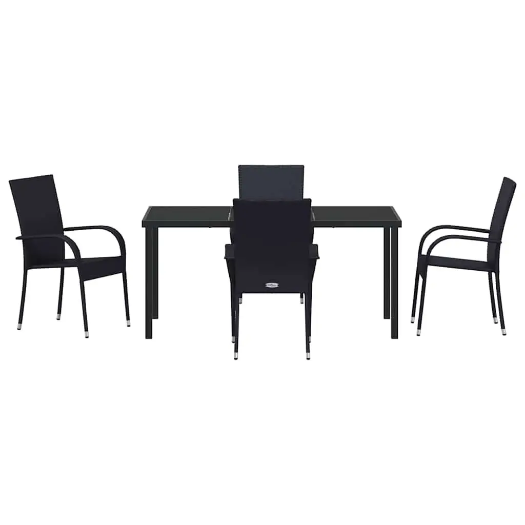 Garden Dining Set Powder-Coated Steel Frame 5 Pieces Rectangular Black Poly Rattan