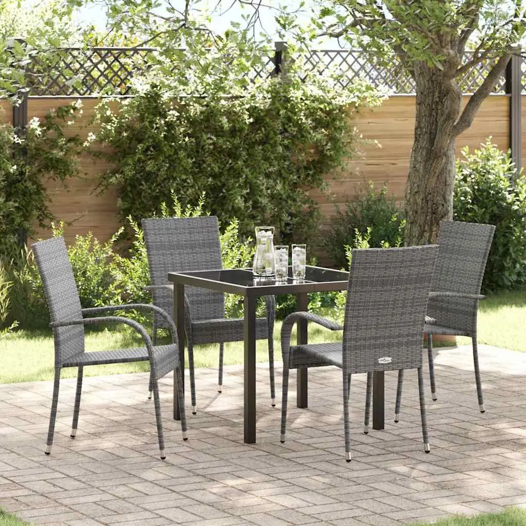 Garden Dining Set Powder-Coated Steel Frame 5 Pieces Grey Outdoor Furniture